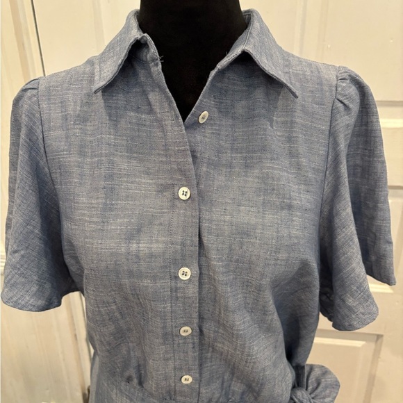 FRNCH Paris Linen Blend Denim Wrap Tie Waist Dress Size Sm rn 159143 - Picture 3 of 9